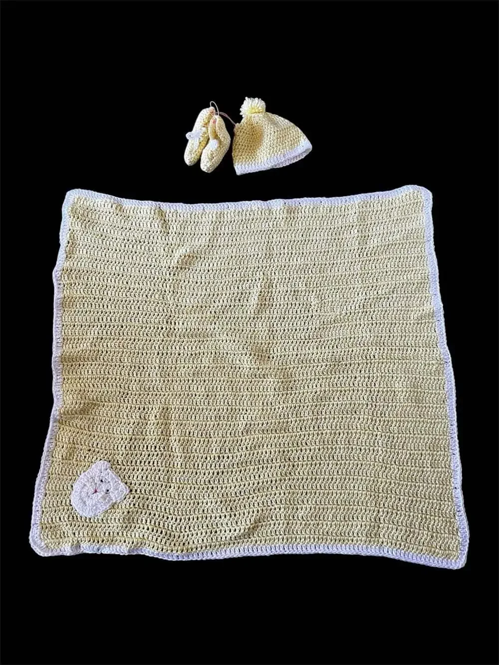 Crochet Baby Set Blanket Hat Booties Infant 0-3m Handmade Shower Gift Yellow